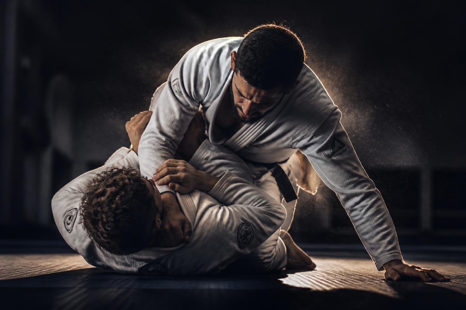 Atletas de jiu jitsu treinando no tatame
